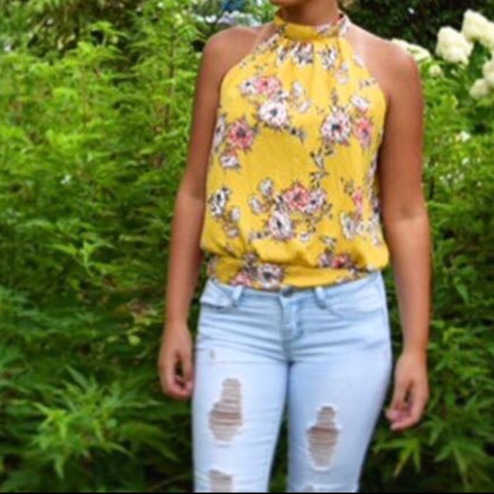 High neck yellow boutique blouse